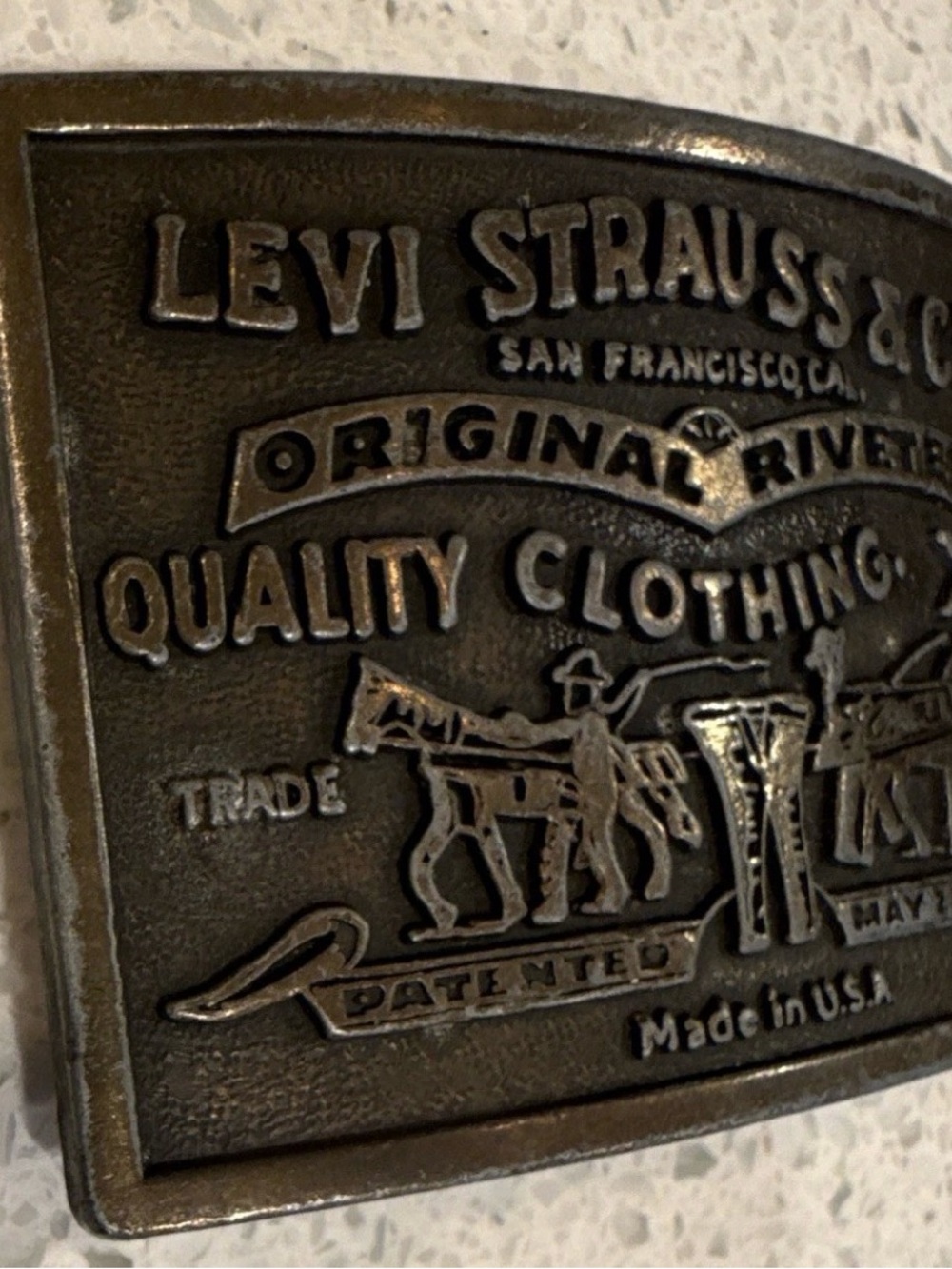 Levi's Vintage Bronze-Tone Embossed Metal Belt Buckle
